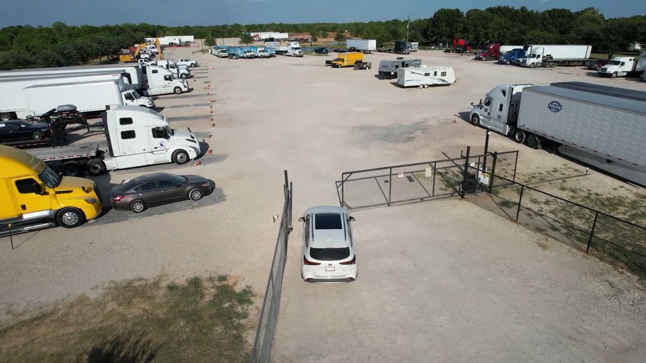 Aerial view of the Schlipf Road Park & Go truck parking and storage facility in Katy, Texas